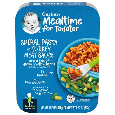 Gerber Lil' Entrees Spiral Pasta in Turkey Meat Sauce with Green and Yellow Beans - 6.67oz | Target
