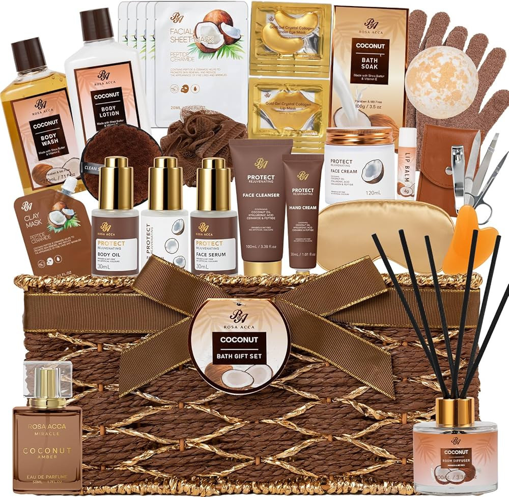 35 Pcs Coconut Vanilla Spa Gift Basket for Women & Men, Face Skin Care Set, Bath & Body Set, Self... | Amazon (US)