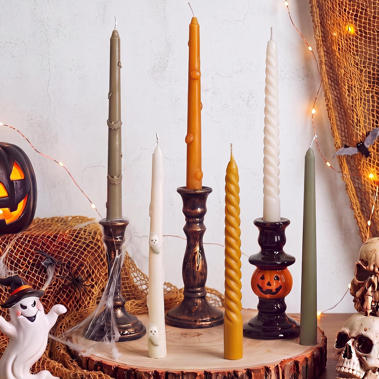Threlaco 6 Pcs Halloween Taper Candle Set 9.8 Inch Gothic Decorative | Amazon (US)