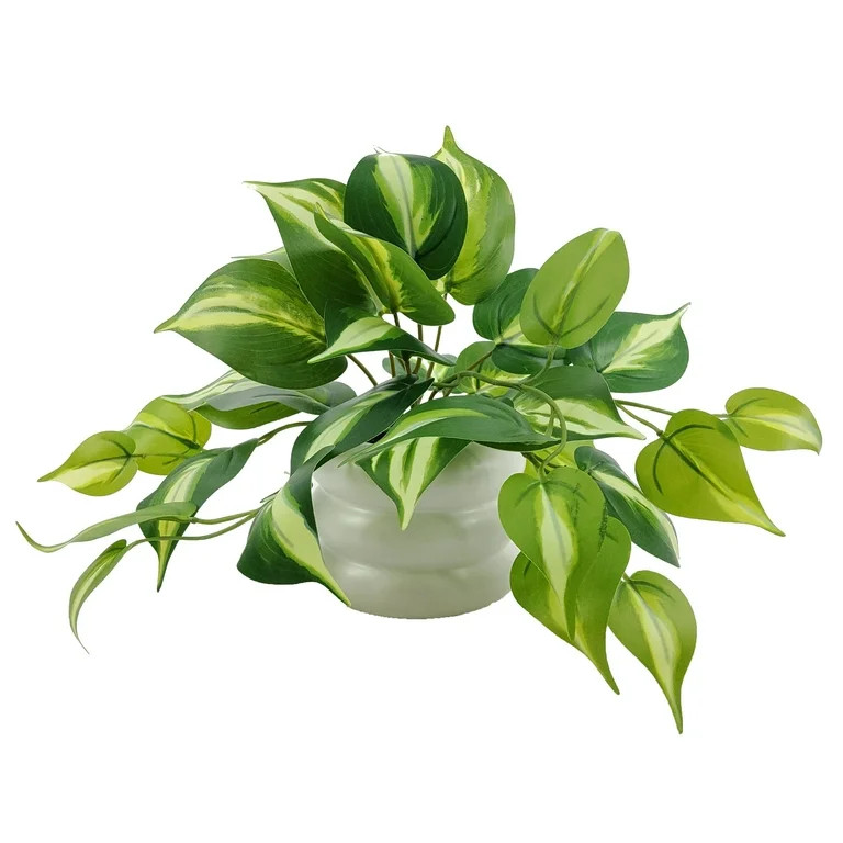 Mainstays 9'' Indoor Artificial Pothos with Bubble Vase, White Ceramic Vase, Green Pothos | Walmart (US)