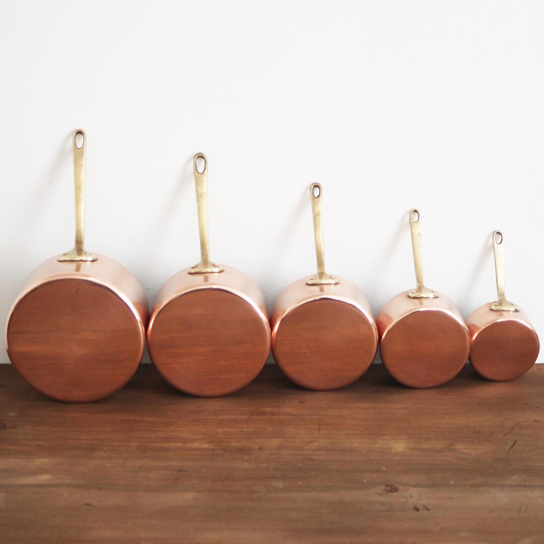 Vintage French Copper Pots Pans Saucepans With Brass Handles Set of 5 - Etsy | Etsy (US)