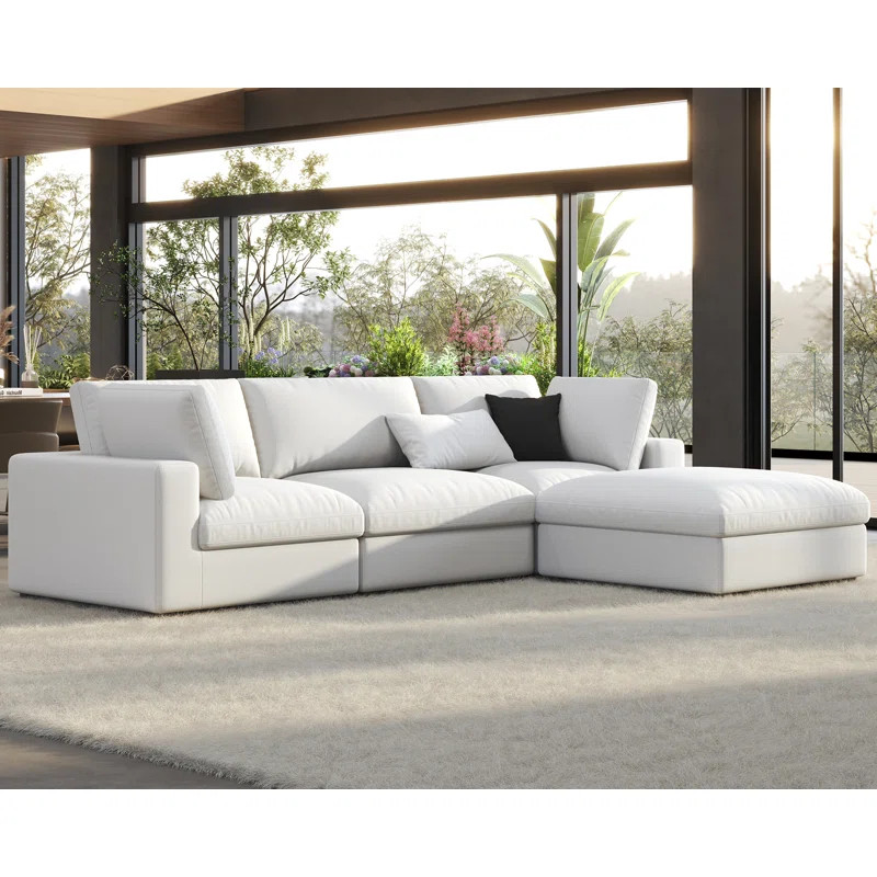 Wynnie Modular Sectional Sofa, 114? Down Filled Sofa, 4 Seats L Shaped Couch With Chaise, Ottoman | Wayfair North America