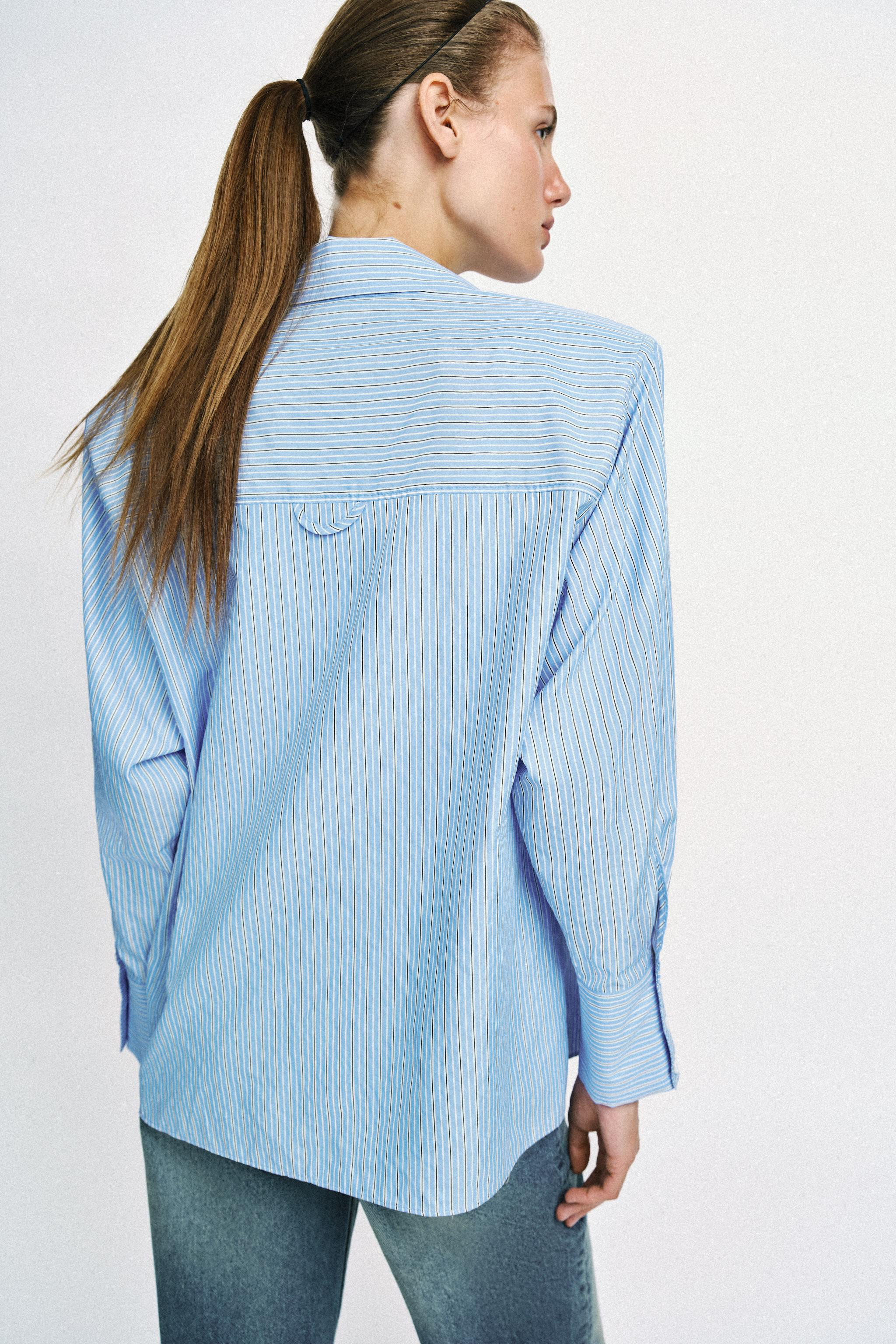 STRIPED POPLIN SHIRT WITH SHOULDER PADS | Zara AU