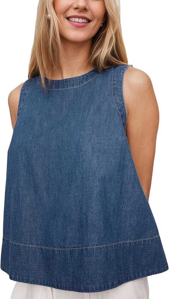 Xiaoxuemeng Womens Denim Top Y2K Sleeveless Jean Tank Tops for Women Crewneck Loose Fit Denim Tan... | Amazon (US)
