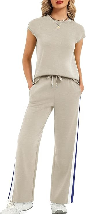 Casly Lamiit 2 Piece Lounge Set for Women 2026 Cap Sleeve Top Wide Leg Pants Sweatsuits Airport T... | Amazon (US)