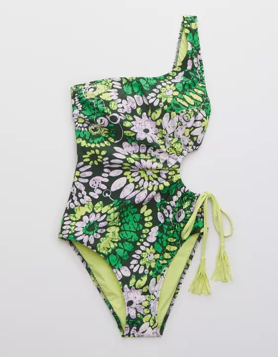 Aerie Tassel Cut Out Asymmetrical One Piece Swimsuit | American Eagle Outfitters (US & CA)