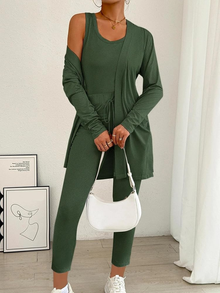 Amazon.com: 3 Piece Women’s Stylish Lounge Set, Featuring Long Pants, Tank Top, and Outerwear f... | Amazon (US)