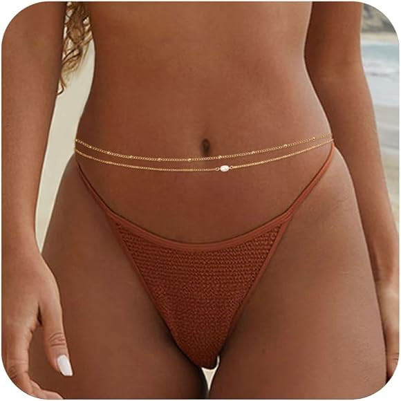 Honsny 2PCS 25-43Inch 18K Gold Plated Waist Chain Minimalist Pearl Belly Body Chain Gold Layered ... | Amazon (US)