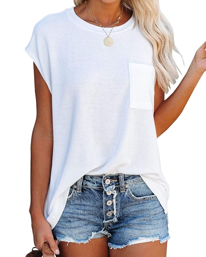 WMZCYXY Womens Summer Tops Sleeveless T Shirt Crew Neck Casual Loose Fitting Shirts with Pocket | Amazon (US)