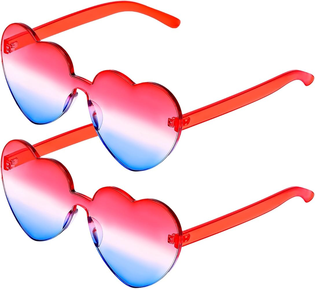 2 Pack Premium Thick Heart Shaped Sunglasses, Rimless Fun Heart Glasses for Women Party Favor | Amazon (US)