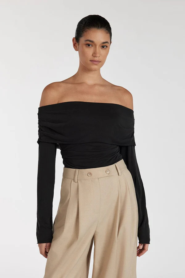ROBYN WASHED BLACK OFF SHOULDER TOP | DISSH