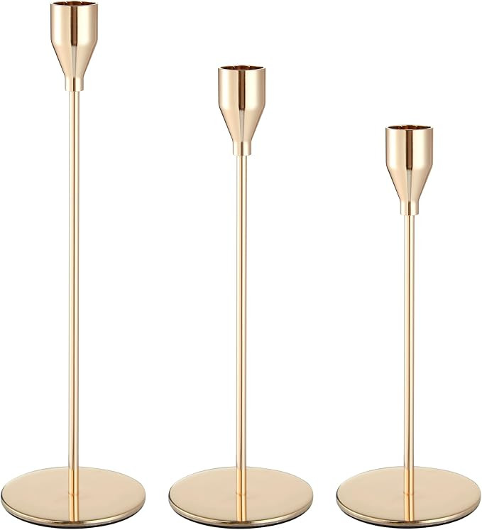 Candlestick Holders Taper Candle Holders, Set of 3 Candle Stick Holders Set, Brass Gold Candlesti... | Amazon (US)
