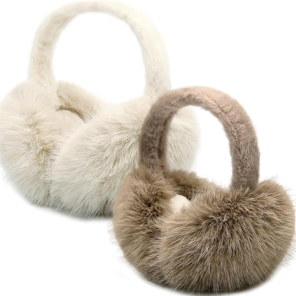 2 Pcs Ear Muffs for Winter Women Soft Cute Earmuffs Fluffy Outdoor Ear Warmers for Women Girls | Amazon (US)
