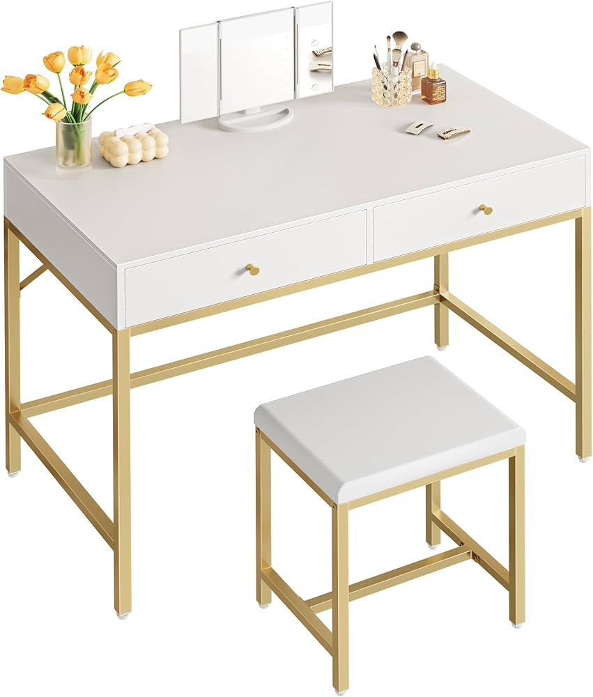 SUPERJARE Vanity Desk, Makeup Vanity with Lighted Mirror, White Desk with Drawers, 35.4 Inches Ma... | Amazon (US)