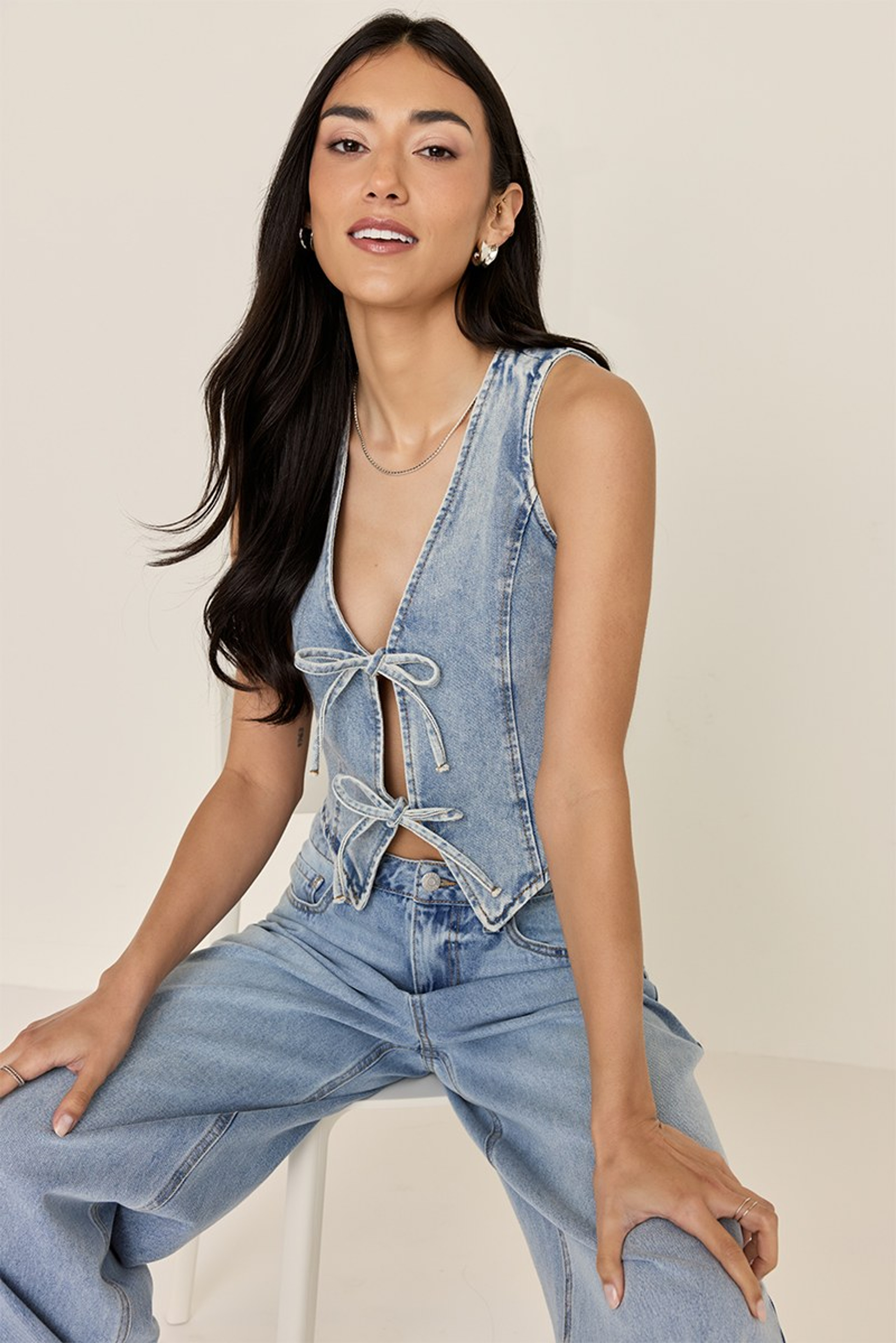 Donna Front Tie Denim Vest | Francesca's
