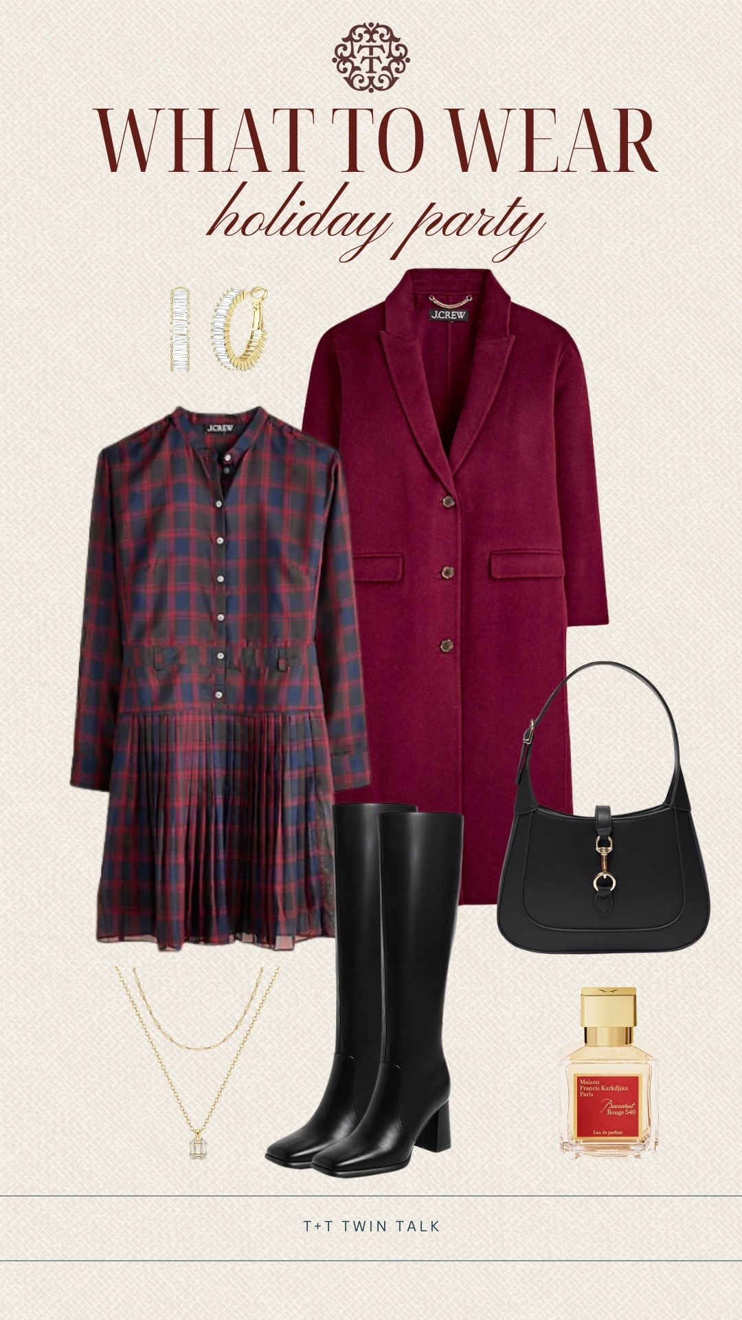 T+T, what to wear to a holiday party! We love this J.Crew Factory plaid dress that pairs perfectly with the long J.Crew coat. We would wear tall boots, add a black bag, and gold accessories to complete the look! 

#LTKSeasonal #LTKHoliday #LTKOver40