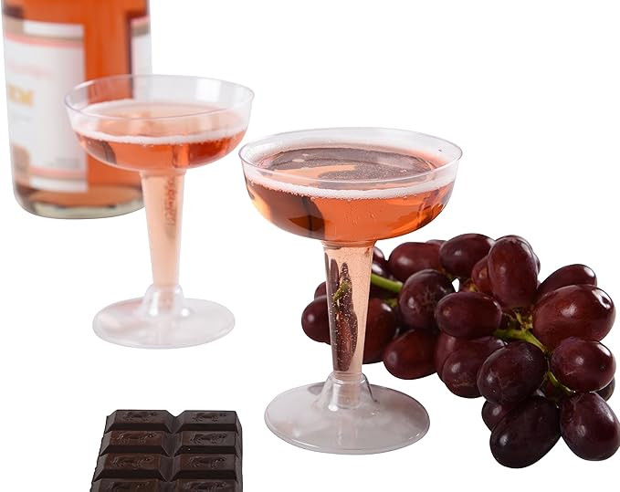 Plastic Champagne Glasses Set (50 Count) By Oasis Creations - 4.5 Ounce - Stem Cups 2 Pieces - Id... | Amazon (US)