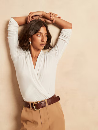 Petite TENCEL™-Wool Wrap Top | Banana Republic (US)