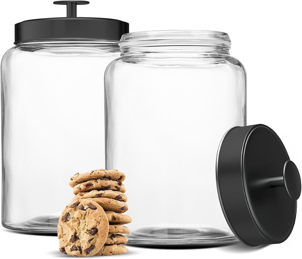 KooK 2 Piece Glass Black Storage Container | 1 Gallon | Circular | Laundry, Kitchen | Glass Stora... | Amazon (US)