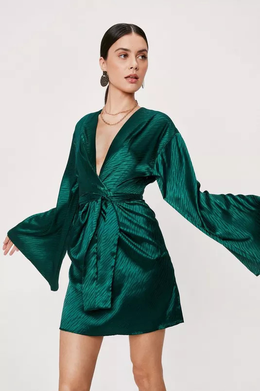 Animal Jacquard Satin V Neck Mini Dress | Nasty Gal (US)