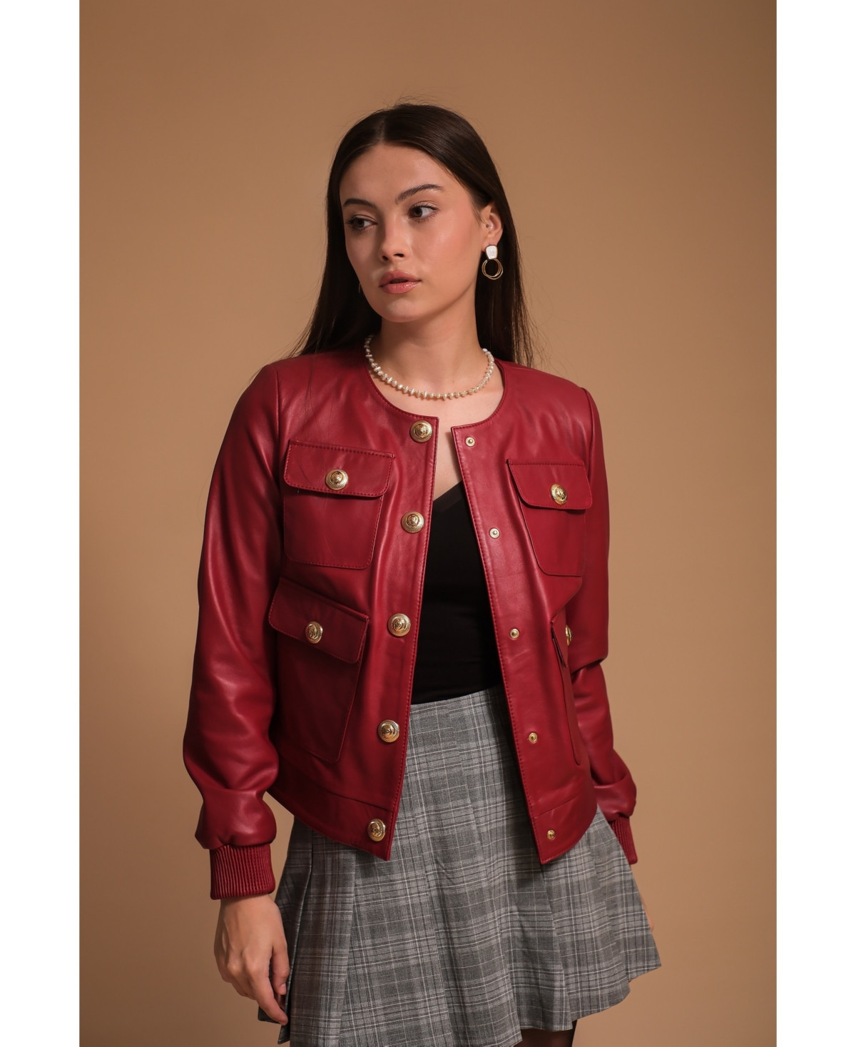 Furniq Uk Women's Leather Jacket, Burgundy, Created for Macy's - Red | Macy's