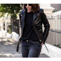 Women's Black Leather Biker Jacket, Real Sheepskin Belted Style Moto Jacket For Women, Ladies Jacket | Etsy (US)