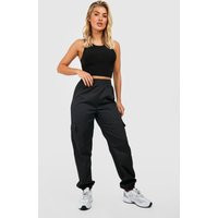 Womens High Waisted Cargo Pocket Joggers - Black - 10 | boohoo (US & Canada)