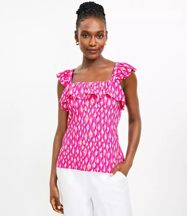 Animal Print Ruffle Square Neck Tank Top | LOFT