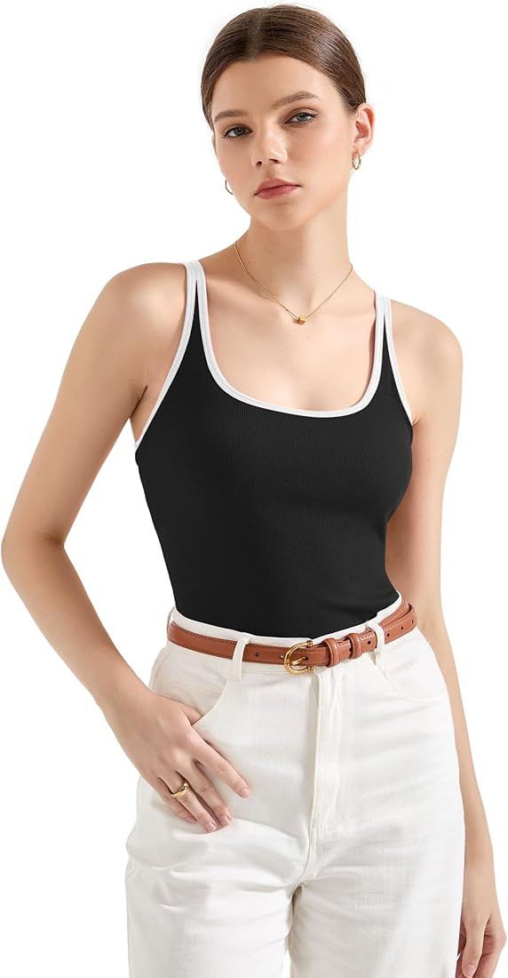 SUUKSESS Women Padded Cotton Ribbed Tank Tops Summer Going Out Basic Scoop Neck Cami Tops | Amazon (US)