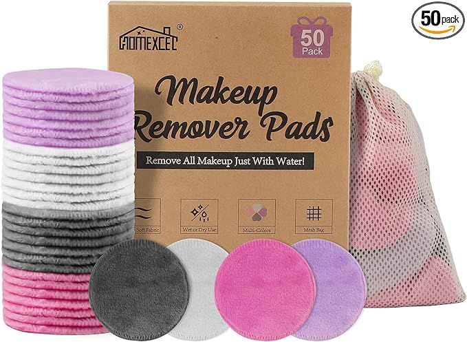 HOMEXCEL Reusable Makeup Remover Pads 50 Pack-Eco-Friendly Makeup Remover Cloth Face Pads for Fac... | Amazon (US)
