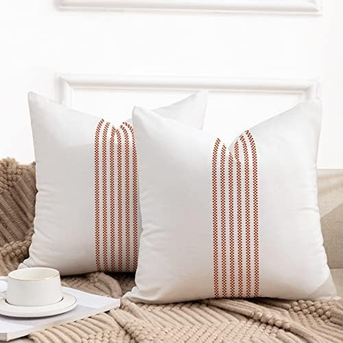 YCOLL Farmhouse Pillow Covers 18x18, Boho Throw Pillow Covers Set of 2, Burnt Orange and Cream St... | Amazon (US)