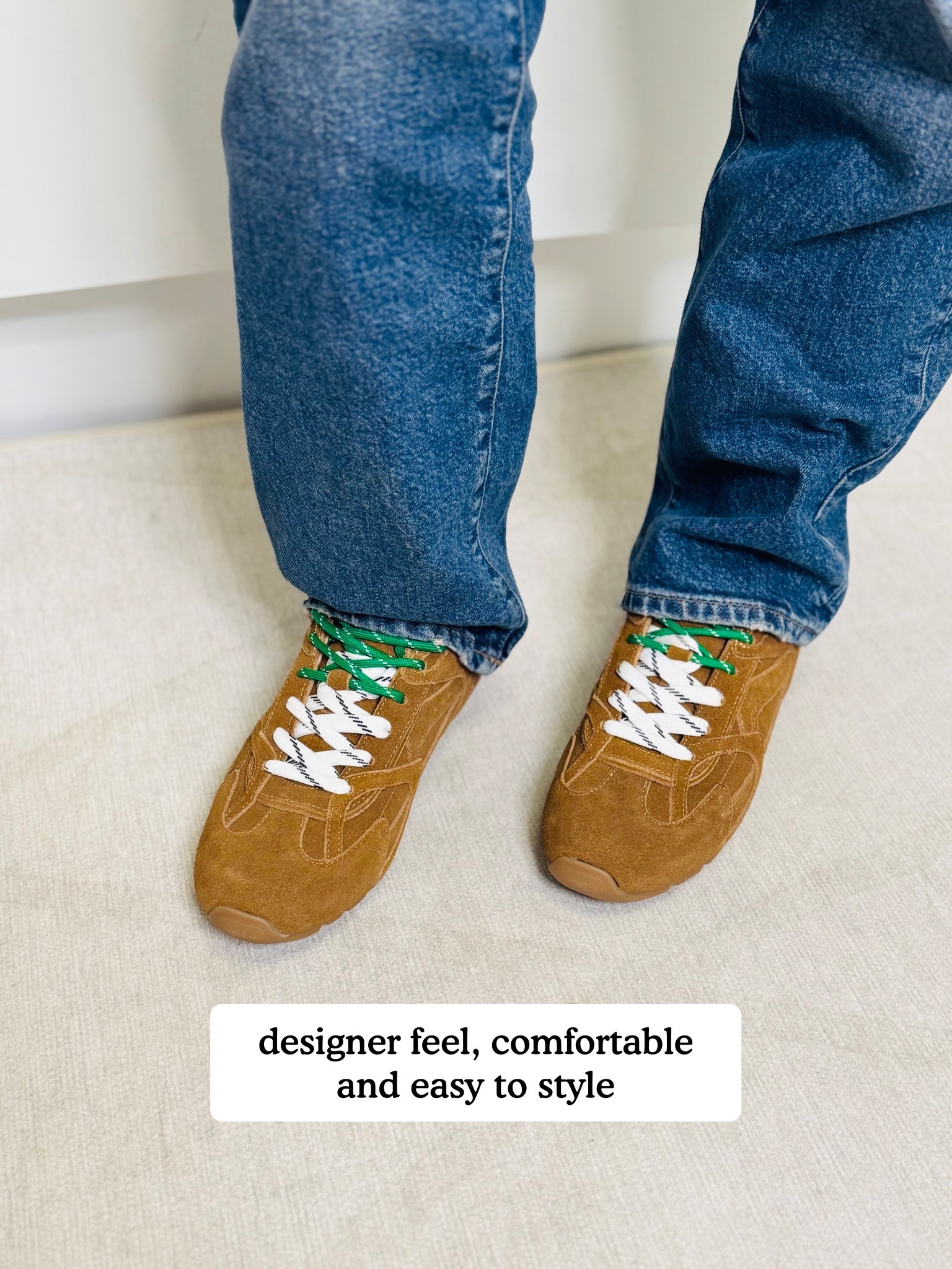 Designer looking sneakers for a lot less . They resemble the MM ‘s a lot. Even with the laces . Wearing my true size and they have such a great amount of cushion. These are great leisurewear sneakers , mom life comfort sneakers. #sneakercomfort #designerlookforless 

#LTKmomlife #LTKOver40 #LTKActive