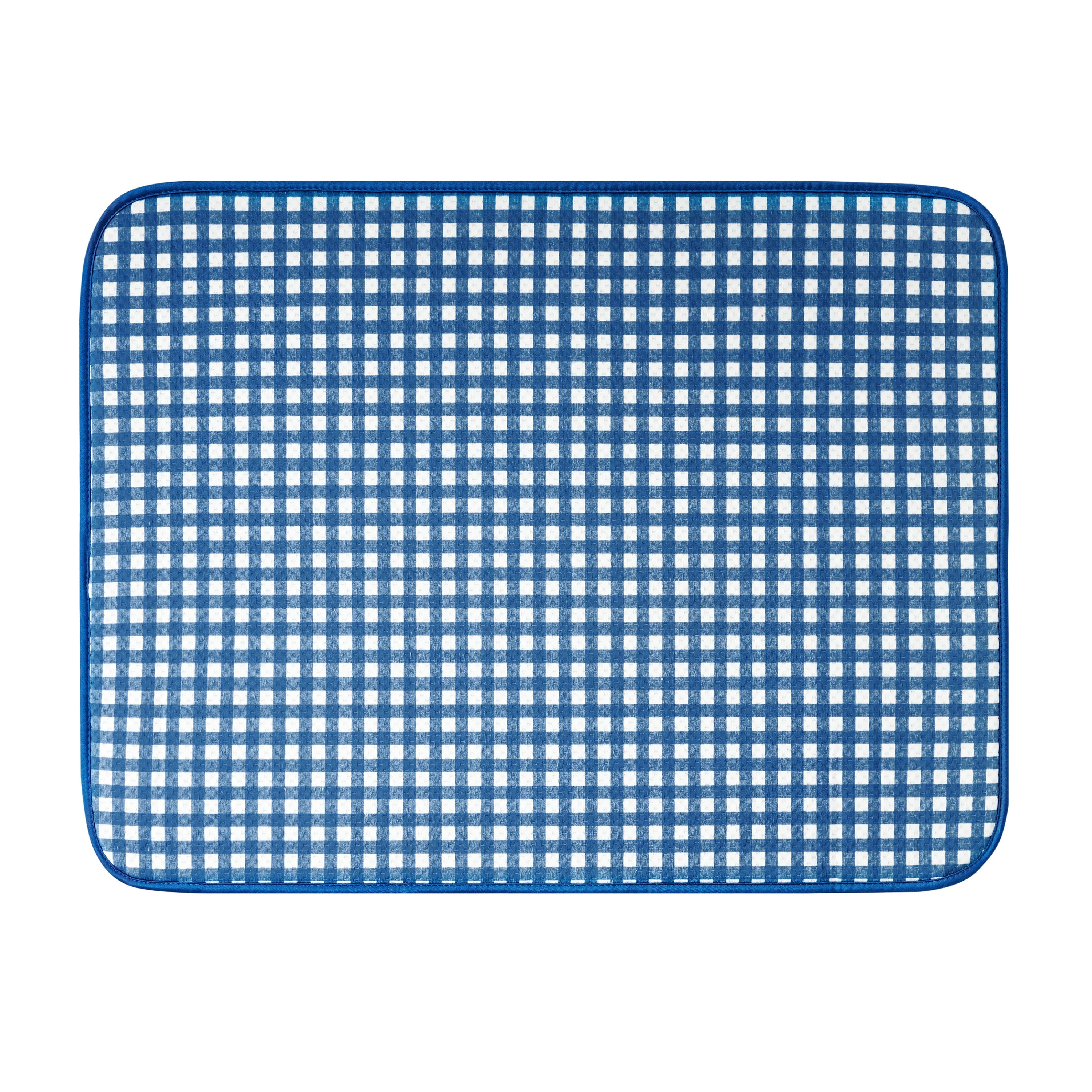 The Pioneer Woman Gingham Checkered Reversible Dish Drying Mat, 18" x 24", Blue and Taupe | Walmart (US)