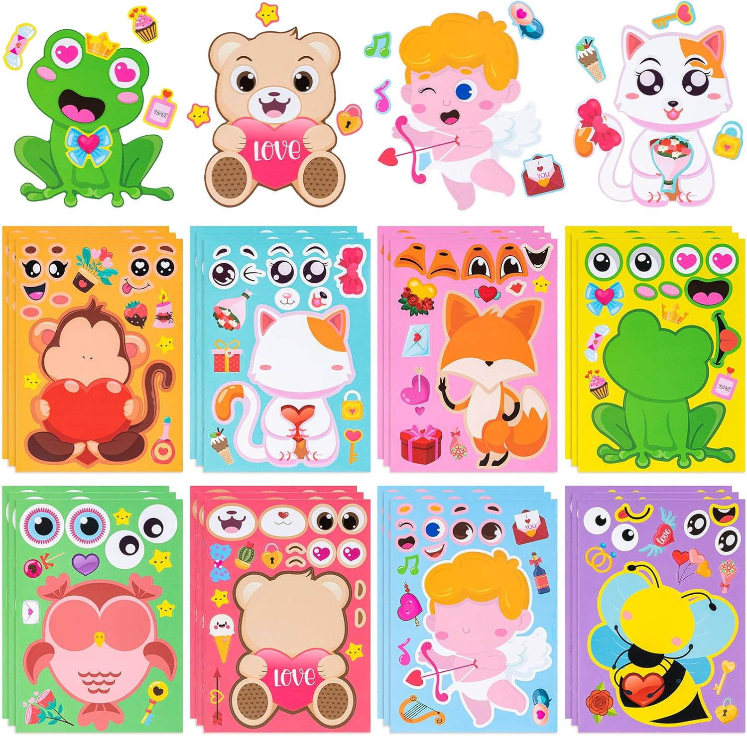 Noverlife 24 Sheets Make-a-face Animals Stickers, Valentine's Day Make Your Own Stickers Self-Adh... | Amazon (US)