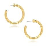 14k Plated Gold Hoops | Lightweight Thick Hoop | Chunky Gold Hoop Earrings for Women (2.3) | Amazon (US)