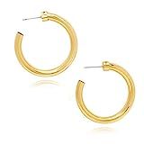 14k Plated Gold Hoops | Lightweight Thick Hoop | Chunky Gold Hoop Earrings for Women (2.3) | Amazon (US)