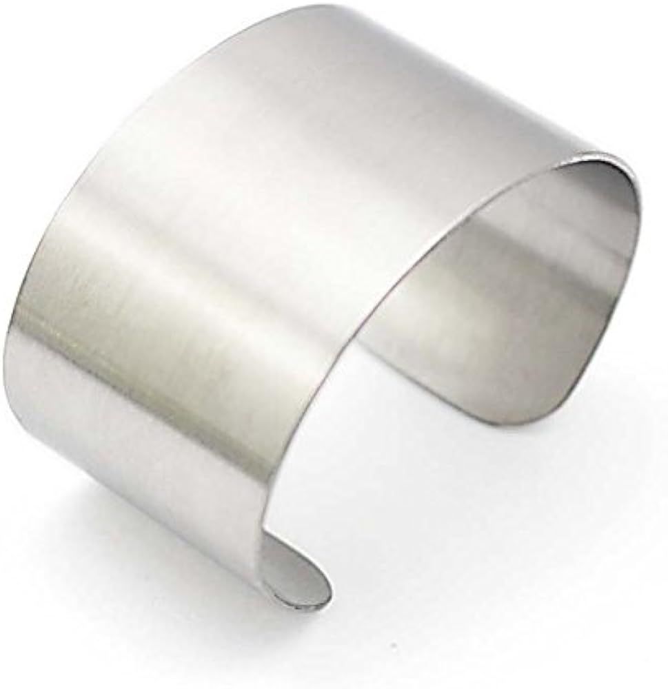 Silver Wide Grooved Cuff Bangle for Women Lady Stainless Steel Shiny Punk Bracelet | Amazon (US)