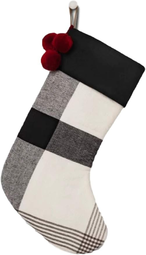 Hearth & Hand with Magnolia Christmas Plaid Holiday Stocking, White and Black | Amazon (US)