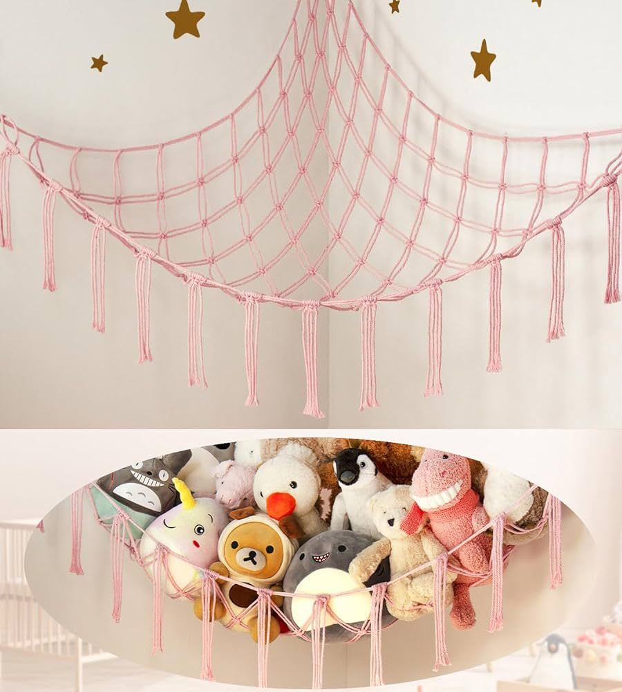 Large Stuffed Animal Storage Hammock Corner Net - Pink Room Decor for Teen Girls - Toys Storage H... | Amazon (US)