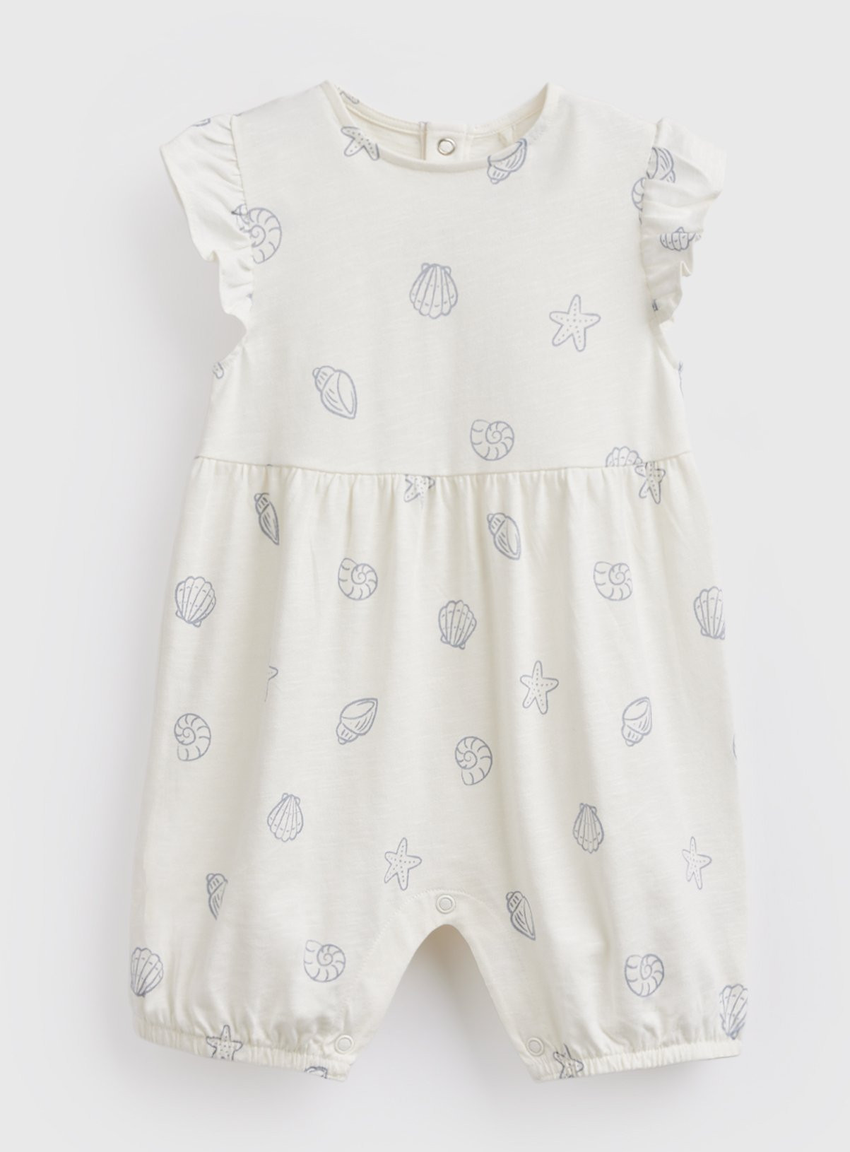 Cream Shell Print Frill Sleeve Romper 6-9 months | Tu Clothing