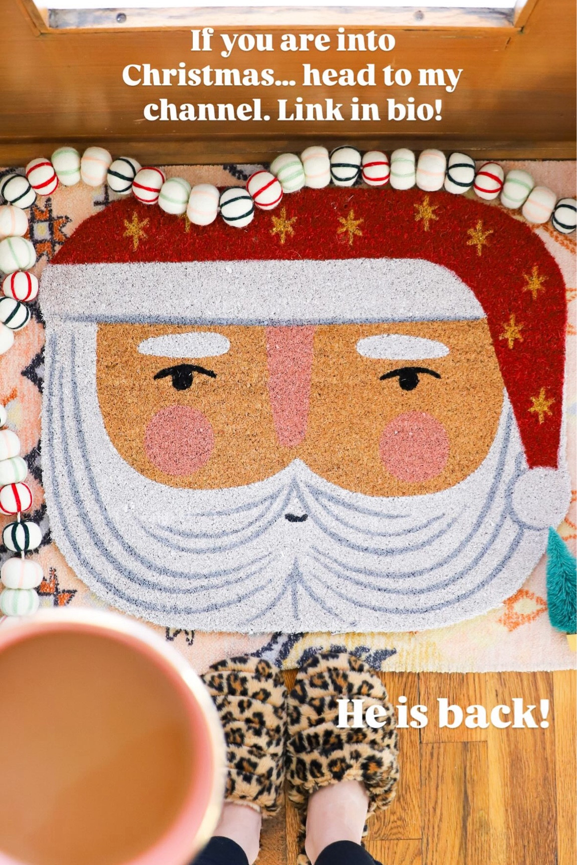 Santa doormat and anthro christmas decor! 
Christmas village paper houses and my snowy tree! 