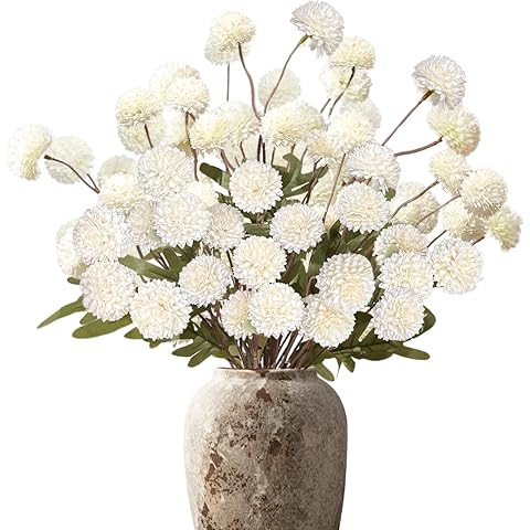 Floroom 5pcs Ivory Faux Silk Mums Artificial Flowers, Bulk Fake Small Mini Chrysanthemums with St... | Amazon (US)