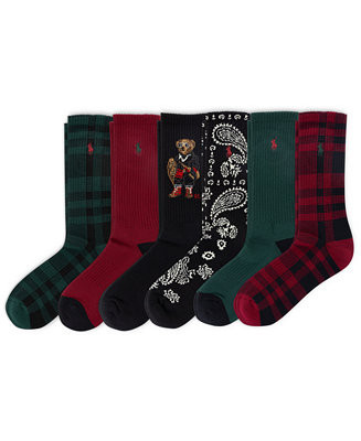 Men's 6-Pack Holiday Bear Crew Socks | Macy's
