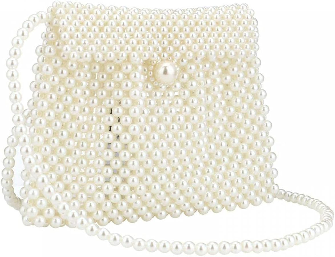 Women Shoulder Bag Pearl Purse Tote bag Handmade Tote Bag Weave Beaded Bag Clutch Evening Party B... | Amazon (US)