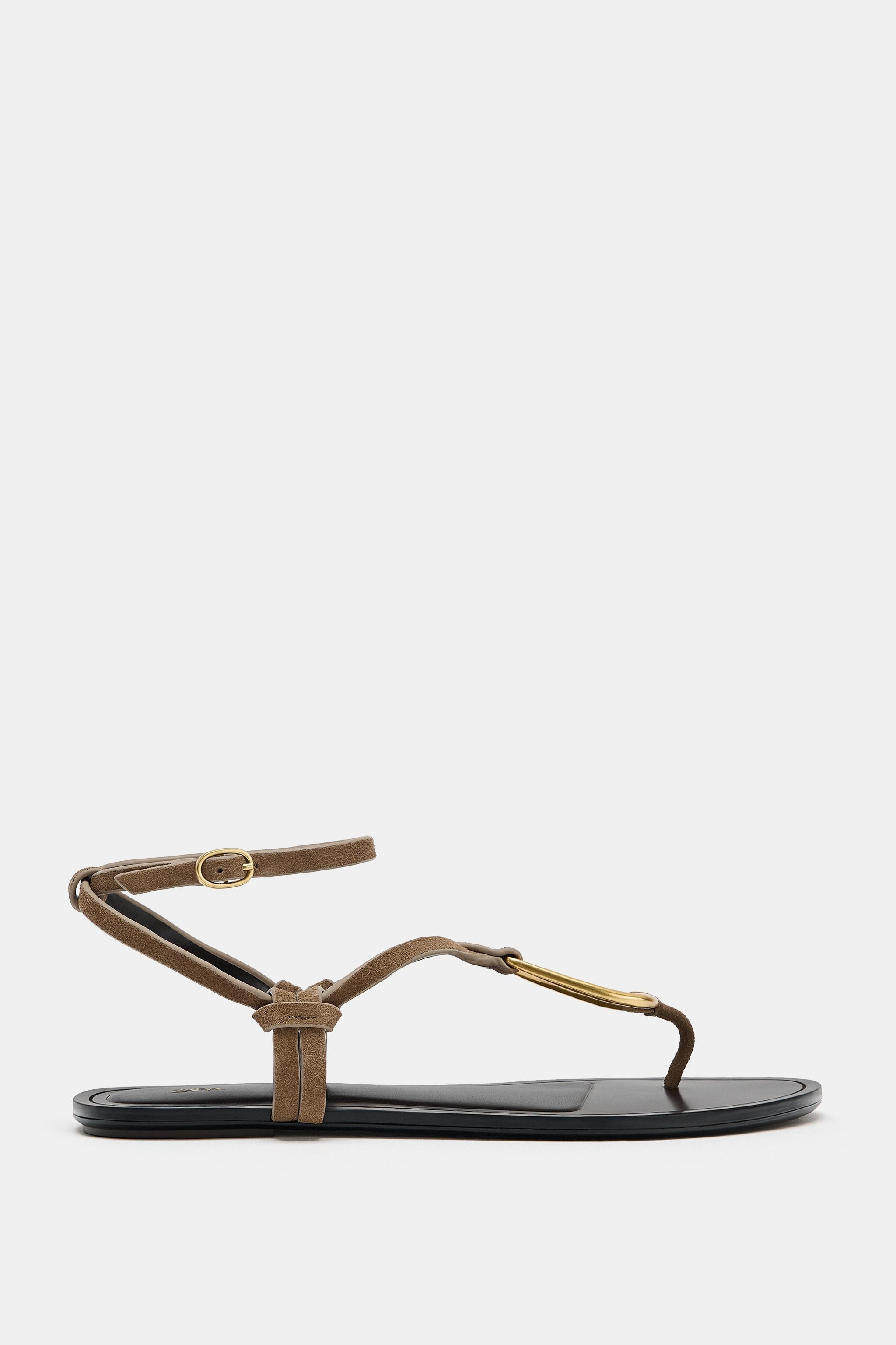 LEATHER SANDALS WITH METALLIC DETAIL | Zara US