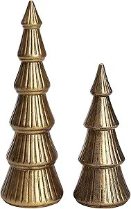 WONDROUS' DECO Wooden Christmas Tree Figurine, Tabletop Gold Tree Figurine, Set of 2 Desk Centerp... | Amazon (US)