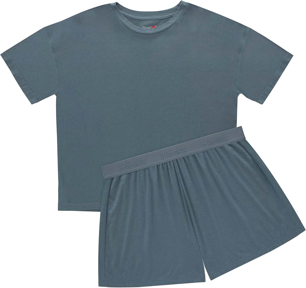 Hanes Women's Originals SuperSoft Comfywear 2 Piece Lounge Boxy T-Shirt & Sleep Shorts Loungewear... | Amazon (US)