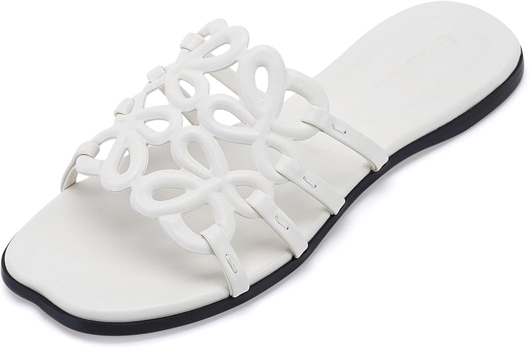 Flat Sandals for Women 2026 Luxury Open Toe Dressy Slip On Sandals Comfortable Slides for Summer | Amazon (US)