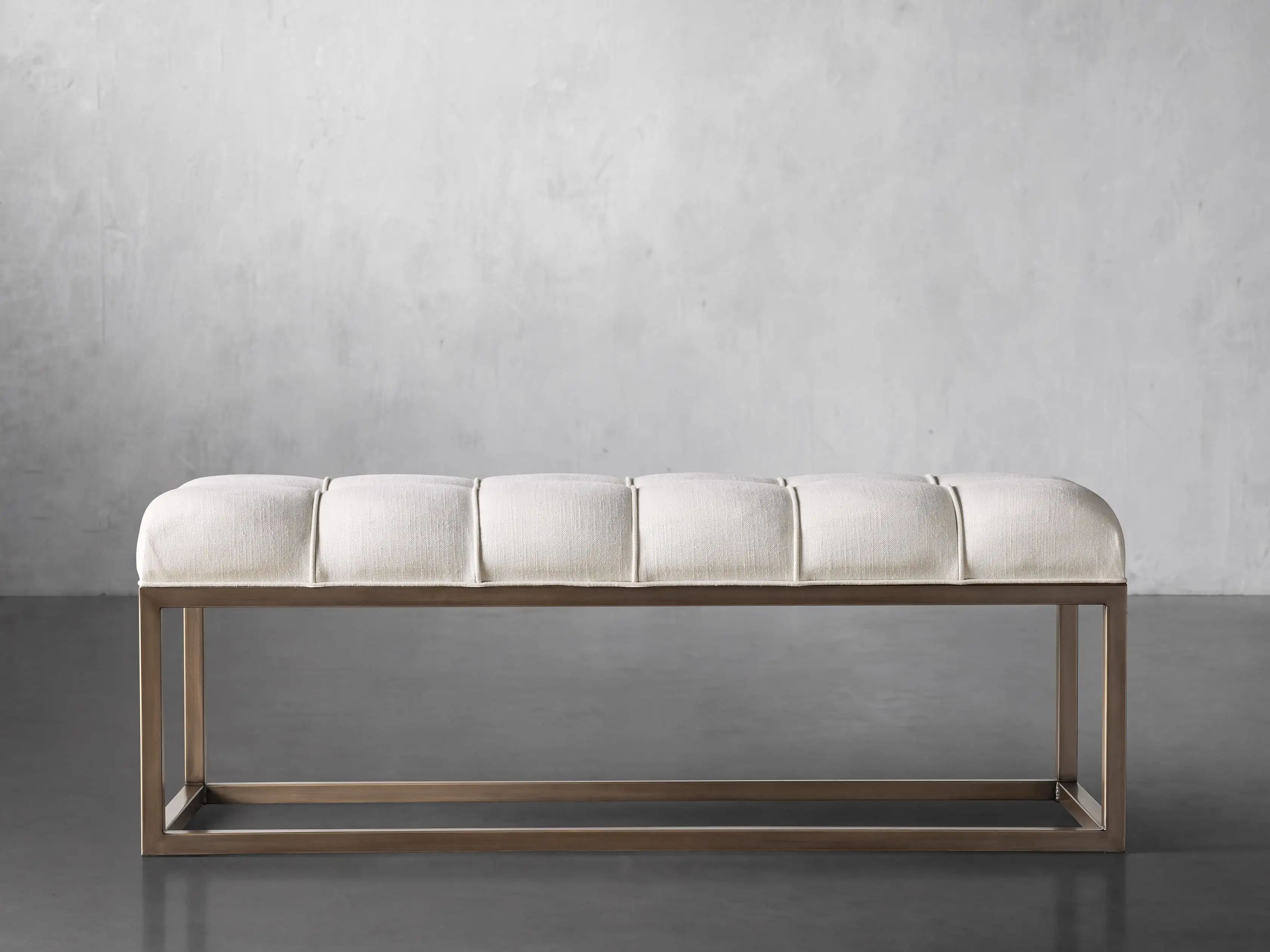 Edie Biscuit Tufted Bench in Brass | Arhaus