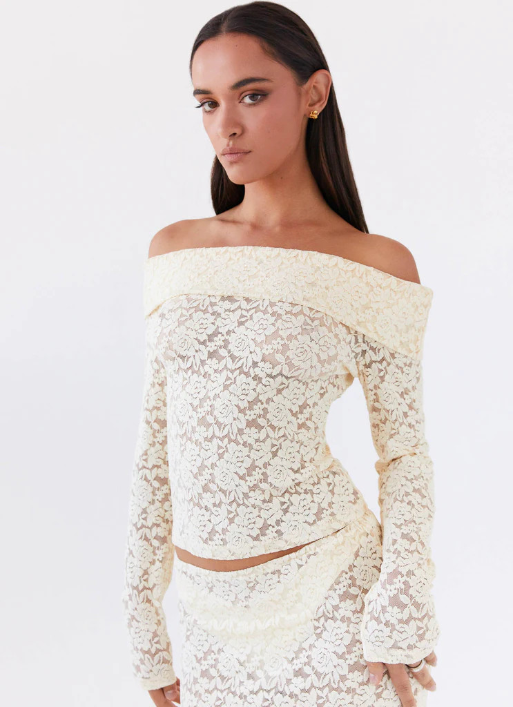 Zephyra Lace Long Sleeve Top - Natural | Peppermayo (Global)